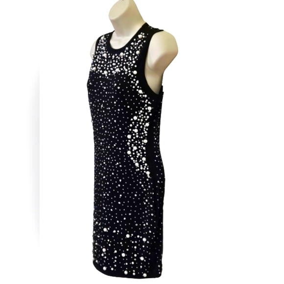 BANJUL Black Pearl & Rhinestone Embellished Sleeveless Bodycon Dress, Large, NWT - Picture 4 of 16